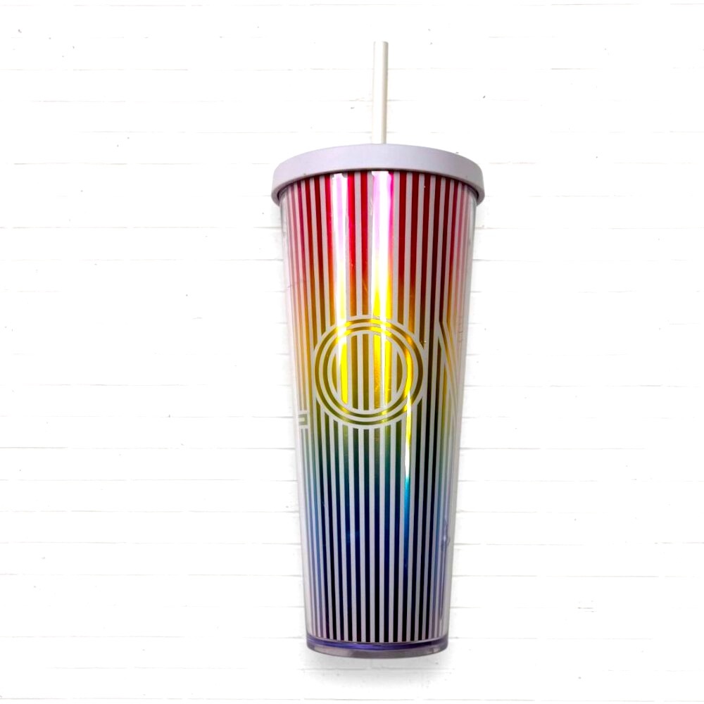 STARBUCKS 2019 Love Pride 24oz Rainbow Striped Acrylic Cold Cup Tumbler Straw